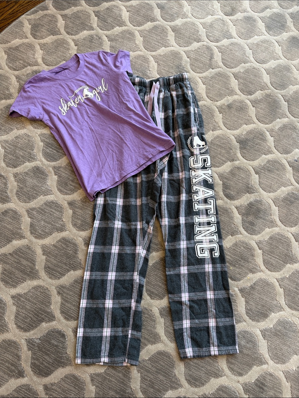 boxercraft Purple 'Skater Girl' Tee with Black Plaid 'Skating' Pajama Pants